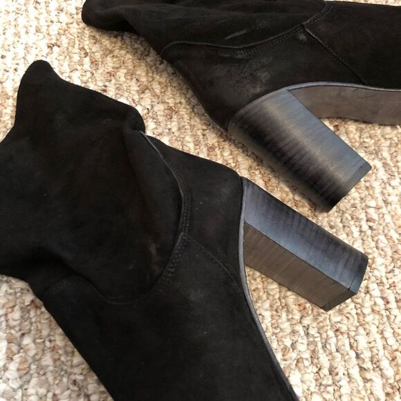 Free People Black Suede Slouchy Boots Sz 41 11 Dakota Stacked Block Heel Pull On - Picture 9 of 14